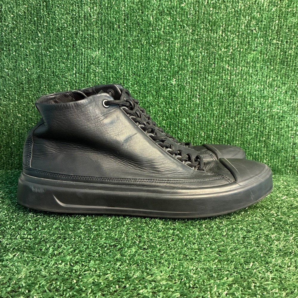 ECCO High Top Leather Side Zip Minimalist Goth Sneaker Boots Black Mens 11-11.5